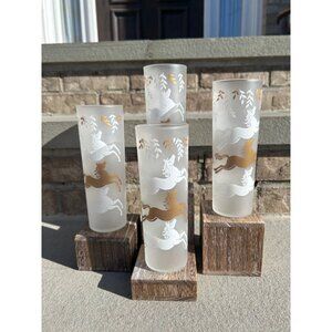 Vintage Libbey Mid Century Frosted Galloping Horse Cavalcade Highball Glasses.